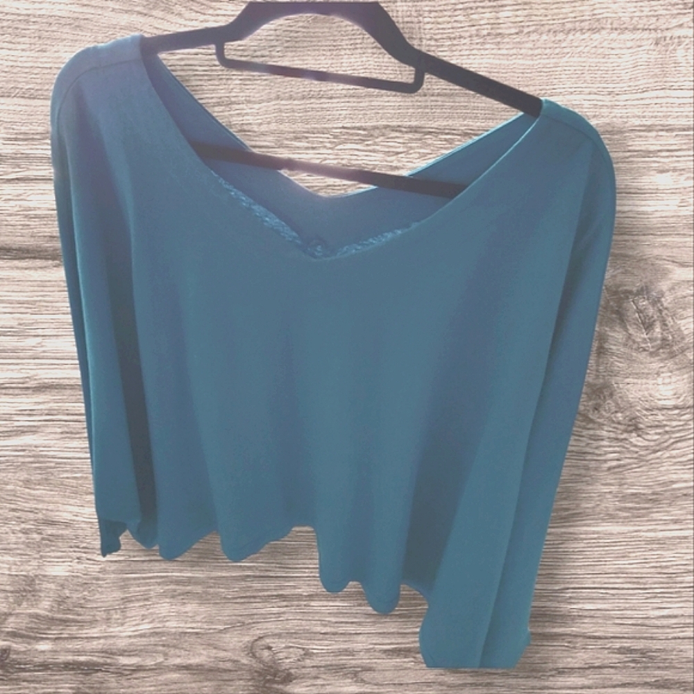 Bryn Walker Teal V-Neck Knit Top Large
